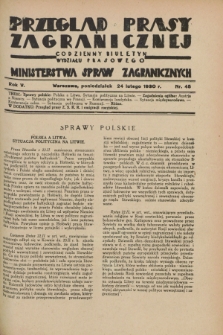 Przegląd Prasy Zagranicznej : codzienny biuletyn Wydziału Prasowego Ministerstwa Spraw Zagranicznych. R.5, nr 45 (24 lutego 1930)