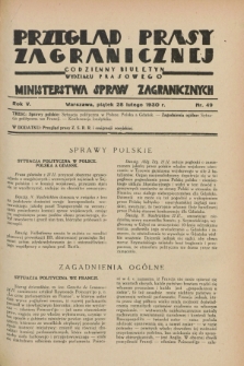 Przegląd Prasy Zagranicznej : codzienny biuletyn Wydziału Prasowego Ministerstwa Spraw Zagranicznych. R.5, nr 49 (28 lutego 1930)