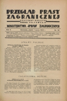 Przegląd Prasy Zagranicznej : codzienny biuletyn Wydziału Prasowego Ministerstwa Spraw Zagranicznych. R.5, nr 55 (7 marca 1930)