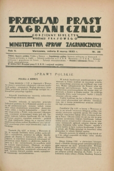 Przegląd Prasy Zagranicznej : codzienny biuletyn Wydziału Prasowego Ministerstwa Spraw Zagranicznych. R.5, nr 56 (8 marca 1930)
