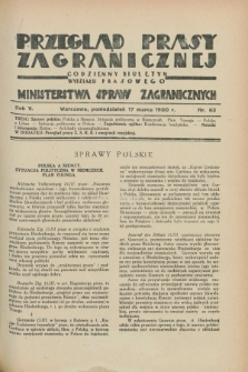 Przegląd Prasy Zagranicznej : codzienny biuletyn Wydziału Prasowego Ministerstwa Spraw Zagranicznych. R.5, nr 63 (17 marca 1930)