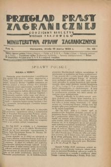 Przegląd Prasy Zagranicznej : codzienny biuletyn Wydziału Prasowego Ministerstwa Spraw Zagranicznych. R.5, nr 65 (19 marca 1930)