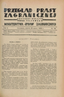 Przegląd Prasy Zagranicznej : codzienny biuletyn Wydziału Prasowego Ministerstwa Spraw Zagranicznych. R.5, nr 68 (22 marca 1930)