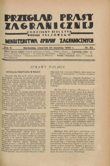 Przegląd Prasy Zagranicznej : codzienny biuletyn Wydziału Prasowego Ministerstwa Spraw Zagranicznych. R.5, nr 93 (24 kwietnia 1930)