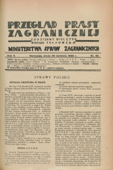 Przegląd Prasy Zagranicznej : codzienny biuletyn Wydziału Prasowego Ministerstwa Spraw Zagranicznych. R.5, nr 98 (30 kwietnia 1930)