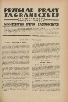 Przegląd Prasy Zagranicznej : codzienny biuletyn Wydziału Prasowego Ministerstwa Spraw Zagranicznych. R.5, nr 116 (22 maja 1930)