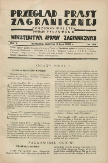 Przegląd Prasy Zagranicznej : codzienny biuletyn Wydziału Prasowego Ministerstwa Spraw Zagranicznych. R.5, nr 149 (3 listopada 1930)