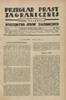 Przegląd Prasy Zagranicznej : codzienny biuletyn Wydziału Prasowego Ministerstwa Spraw Zagranicznych. R.5, nr 154 (9 lipca 1930)