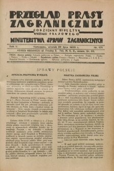 Przegląd Prasy Zagranicznej : codzienny biuletyn Wydziału Prasowego Ministerstwa Spraw Zagranicznych. R.5, nr 171 (29 lipca 1930)
