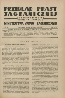 Przegląd Prasy Zagranicznej : codzienny biuletyn Wydziału Prasowego Ministerstwa Spraw Zagranicznych. R.5, nr 172 (30 lipca 1930)