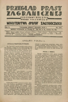 Przegląd Prasy Zagranicznej : codzienny biuletyn Wydziału Prasowego Ministerstwa Spraw Zagranicznych. R.5, nr 174 (1 sierpnia 1930)