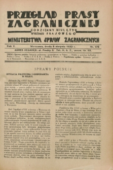 Przegląd Prasy Zagranicznej : codzienny biuletyn Wydziału Prasowego Ministerstwa Spraw Zagranicznych. R.5, nr 178 (6 sierpnia 1930)