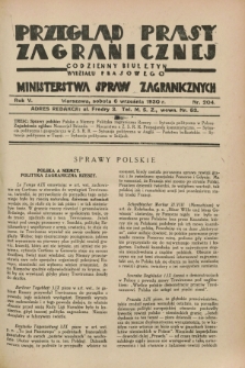 Przegląd Prasy Zagranicznej : codzienny biuletyn Wydziału Prasowego Ministerstwa Spraw Zagranicznych. R.5, nr 204 (6 września 1930)