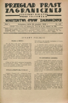 Przegląd Prasy Zagranicznej : codzienny biuletyn Wydziału Prasowego Ministerstwa Spraw Zagranicznych. R.5, nr 221 (26 września 1930)