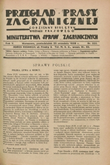 Przegląd Prasy Zagranicznej : codzienny biuletyn Wydziału Prasowego Ministerstwa Spraw Zagranicznych. R.5, nr 223 (29 września 1930)