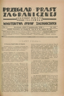 Przegląd Prasy Zagranicznej : codzienny biuletyn Wydziału Prasowego Ministerstwa Spraw Zagranicznych. R.5, nr 227 (3 października 1930)