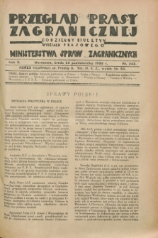 Przegląd Prasy Zagranicznej : codzienny biuletyn Wydziału Prasowego Ministerstwa Spraw Zagranicznych. R.5, nr 243 (22 października 1930)