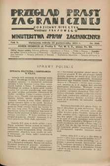 Przegląd Prasy Zagranicznej : codzienny biuletyn Wydziału Prasowego Ministerstwa Spraw Zagranicznych. R.5, nr 246 (25 października 1930)