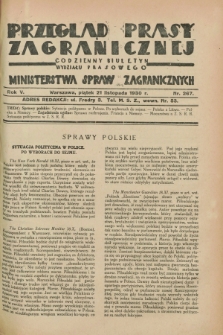 Przegląd Prasy Zagranicznej : codzienny biuletyn Wydziału Prasowego Ministerstwa Spraw Zagranicznych. R.5, nr 267 (21 listopada 1930)