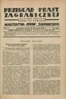 Przegląd Prasy Zagranicznej : codzienny biuletyn Wydziału Prasowego Ministerstwa Spraw Zagranicznych. R.5, nr 268 (22 listopada 1930)