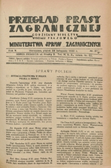 Przegląd Prasy Zagranicznej : codzienny biuletyn Wydziału Prasowego Ministerstwa Spraw Zagranicznych. R.5, nr 273 (28 listopada 1930)