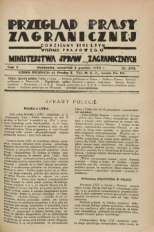Przegląd Prasy Zagranicznej : codzienny biuletyn Wydziału Prasowego Ministerstwa Spraw Zagranicznych. R.5, nr 278 (4 grudnia 1930)