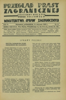 Przegląd Prasy Zagranicznej : codzienny biuletyn Wydziału Prasowego Ministerstwa Spraw Zagranicznych. R.6, nr 8 (12 stycznia 1931)