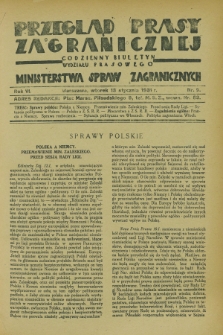 Przegląd Prasy Zagranicznej : codzienny biuletyn Wydziału Prasowego Ministerstwa Spraw Zagranicznych. R.6, nr 9 (13 stycznia 1931)