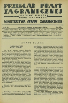 Przegląd Prasy Zagranicznej : codzienny biuletyn Wydziału Prasowego Ministerstwa Spraw Zagranicznych. R.6, nr 25 (31 stycznia 1931)