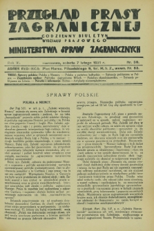 Przegląd Prasy Zagranicznej : codzienny biuletyn Wydziału Prasowego Ministerstwa Spraw Zagranicznych. R.6, nr 30 (7 lutego 1931)