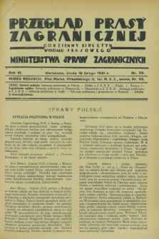 Przegląd Prasy Zagranicznej : codzienny biuletyn Wydziału Prasowego Ministerstwa Spraw Zagranicznych. R.6, nr 39 (18 lutego 1931)