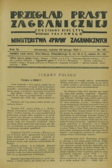 Przegląd Prasy Zagranicznej : codzienny biuletyn Wydziału Prasowego Ministerstwa Spraw Zagranicznych. R.6, nr 48 (28 lutego 1931)