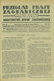 Przegląd Prasy Zagranicznej : codzienny biuletyn Wydziału Prasowego Ministerstwa Spraw Zagranicznych. R.6, nr 58 (12 marca 1931)