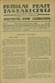 Przegląd Prasy Zagranicznej : codzienny biuletyn Wydziału Prasowego Ministerstwa Spraw Zagranicznych. R.6, nr 68 (24 marca 1931)