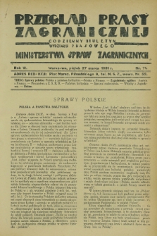 Przegląd Prasy Zagranicznej : codzienny biuletyn Wydziału Prasowego Ministerstwa Spraw Zagranicznych. R.6, nr 71 (27 marca 1931)