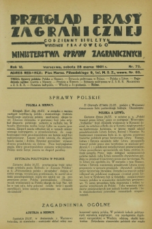 Przegląd Prasy Zagranicznej : codzienny biuletyn Wydziału Prasowego Ministerstwa Spraw Zagranicznych. R.6, nr 72 (28 marca 1931)