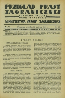 Przegląd Prasy Zagranicznej : codzienny biuletyn Wydziału Prasowego Ministerstwa Spraw Zagranicznych. R.6, nr 98 (30 kwietnia 1931)