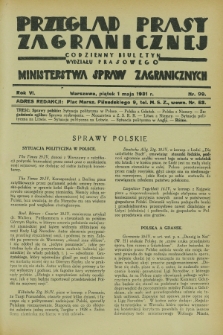 Przegląd Prasy Zagranicznej : codzienny biuletyn Wydziału Prasowego Ministerstwa Spraw Zagranicznych. R.6, nr 99 (1 maja 1931)