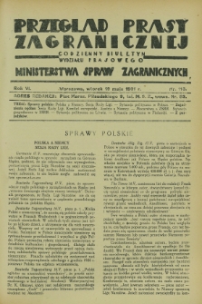 Przegląd Prasy Zagranicznej : codzienny biuletyn Wydziału Prasowego Ministerstwa Spraw Zagranicznych. R.6, nr 113 (19 maja 1931)