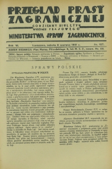 Przegląd Prasy Zagranicznej : codzienny biuletyn Wydziału Prasowego Ministerstwa Spraw Zagranicznych. R.6, nr 127 (6 czerwca 1931)