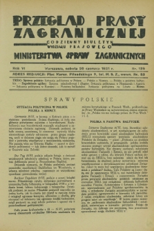 Przegląd Prasy Zagranicznej : codzienny biuletyn Wydziału Prasowego Ministerstwa Spraw Zagranicznych. R.6, nr 139 (20 czerwca 1931)