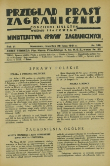 Przegląd Prasy Zagranicznej : codzienny biuletyn Wydziału Prasowego Ministerstwa Spraw Zagranicznych. R.6, nr 166 (23 lipca 1931)