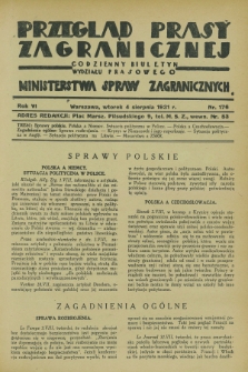 Przegląd Prasy Zagranicznej : codzienny biuletyn Wydziału Prasowego Ministerstwa Spraw Zagranicznych. R.6, nr 176 (4 sierpnia 1931)