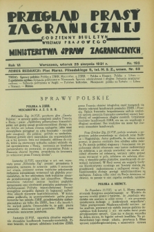 Przegląd Prasy Zagranicznej : codzienny biuletyn Wydziału Prasowego Ministerstwa Spraw Zagranicznych. R.6, nr 193 (25 sierpnia 1931)