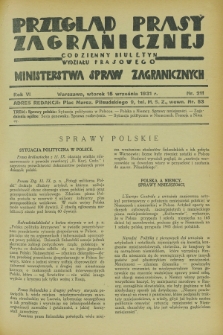 Przegląd Prasy Zagranicznej : codzienny biuletyn Wydziału Prasowego Ministerstwa Spraw Zagranicznych. R.6, nr 211 (15 września 1931)