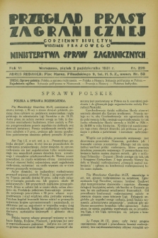 Przegląd Prasy Zagranicznej : codzienny biuletyn Wydziału Prasowego Ministerstwa Spraw Zagranicznych. R.6, nr 226 (2 października 1931)