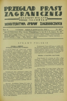 Przegląd Prasy Zagranicznej : codzienny biuletyn Wydziału Prasowego Ministerstwa Spraw Zagranicznych. R.6, nr 227 (3 października 1931)