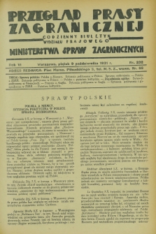 Przegląd Prasy Zagranicznej : codzienny biuletyn Wydziału Prasowego Ministerstwa Spraw Zagranicznych. R.6, nr 232 (9 października 1931)