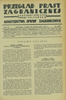 Przegląd Prasy Zagranicznej : codzienny biuletyn Wydziału Prasowego Ministerstwa Spraw Zagranicznych. R.6, nr 233 (10 października 1931)