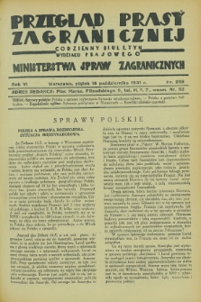 Przegląd Prasy Zagranicznej : codzienny biuletyn Wydziału Prasowego Ministerstwa Spraw Zagranicznych. R.6, nr 238 (16 października 1931)